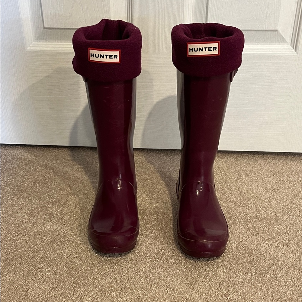 Girls Size 2- Hunter Deep Burgundy Tall Boots with bootie inserts